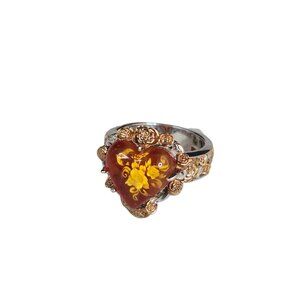 Vintage NH CA Michael Valitutti Flower Inlay Sterling Silver Heart Ring Size 9
